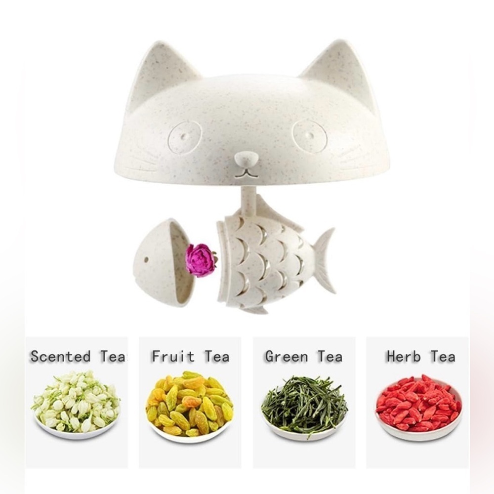 Cute Cat Glass Cup Tea Mug With Fish Tea Infuser Strainer Filter - Picture 12 of 13